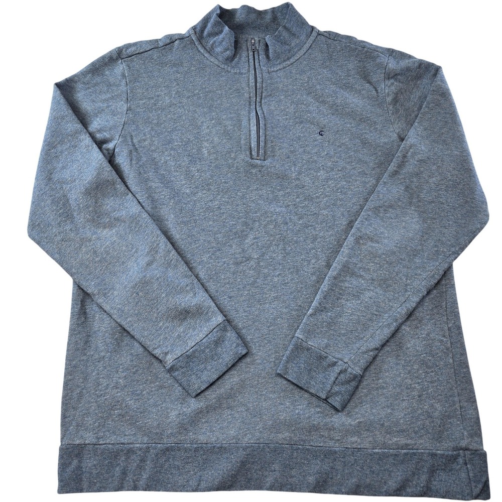 Criquet Sweater Mens L Blue 1/4 Zip Mock‎ Neck Pullover Logo Cotton Blend
